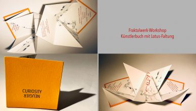alt="Fraktalwerk-Workshop Künstlerbuch mit Lotus-Faltung">