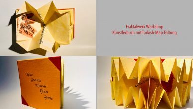 alt="Fraktalwerk-Workshop Künstlerbuch mit Turkish Map Faltung">
