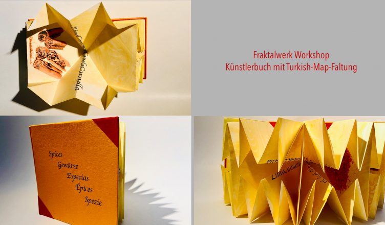 alt="Fraktalwerk-Workshop Künstlerbuch mit Turkish Map Faltung">
